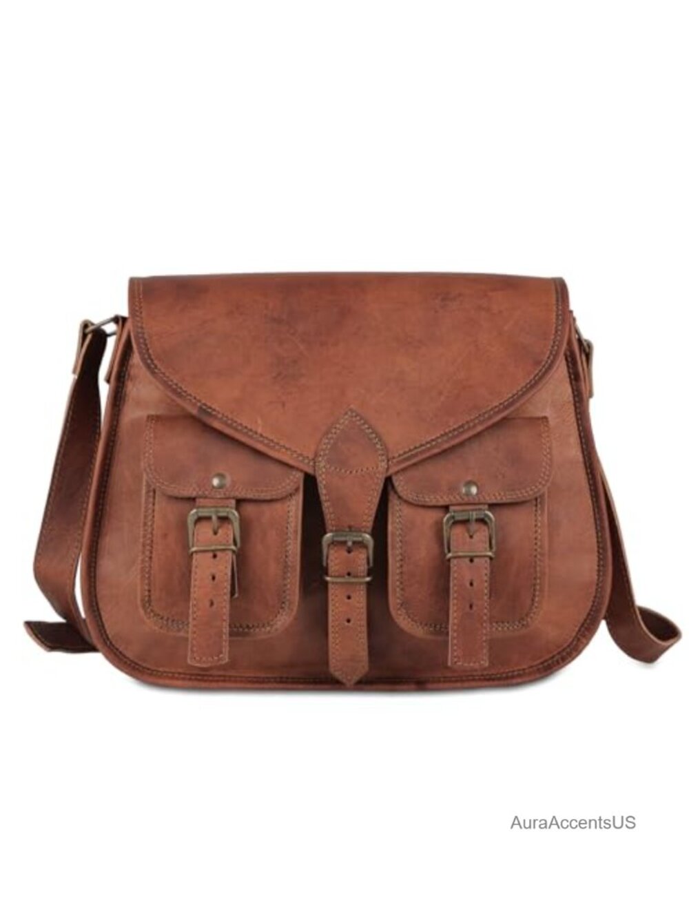 Full-Grain Leather Satchel Handbag with Adjustable Shoulder Strap - Women's